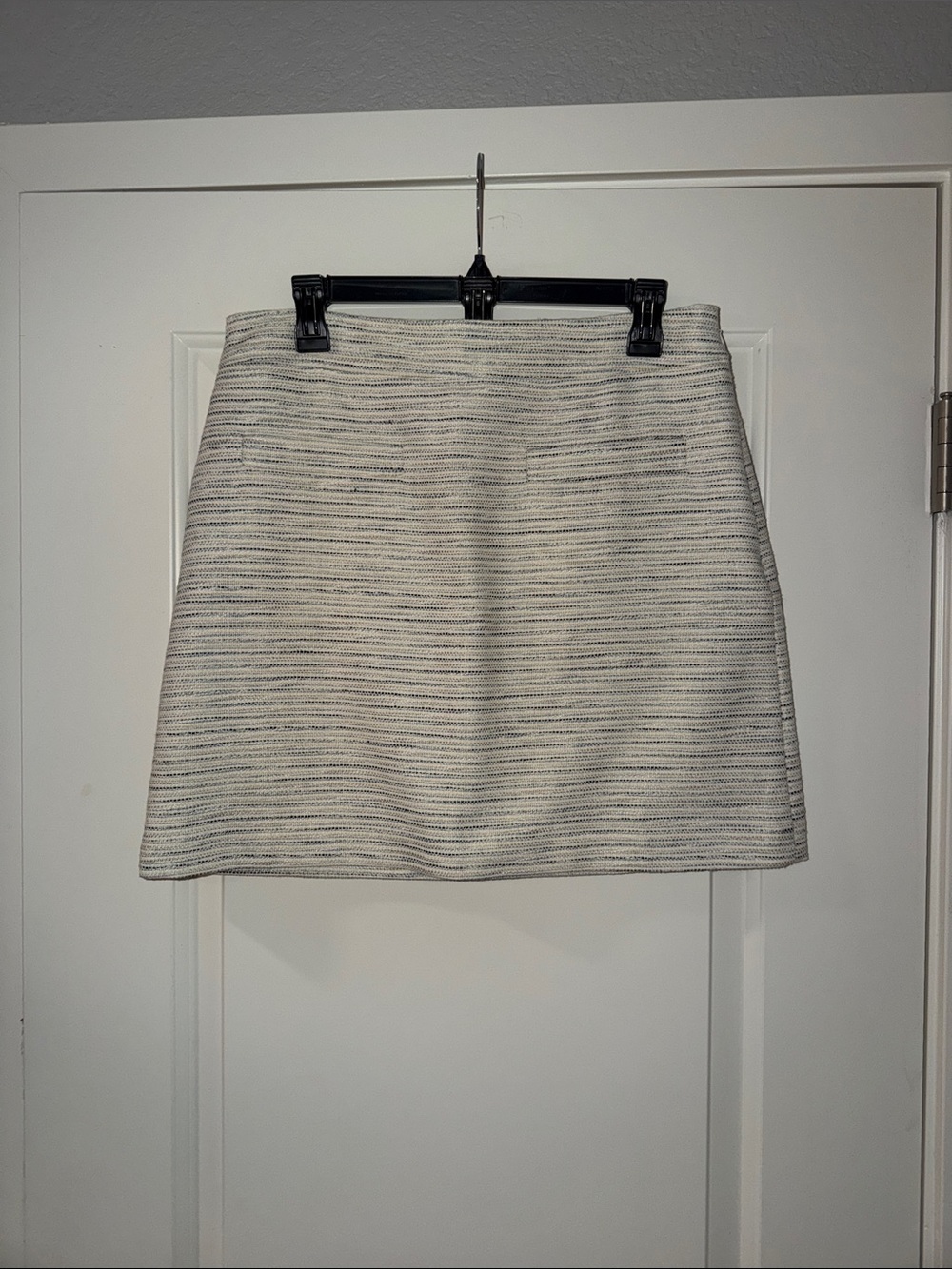 LOFT Cream and Gray Striped Pencil Skirt